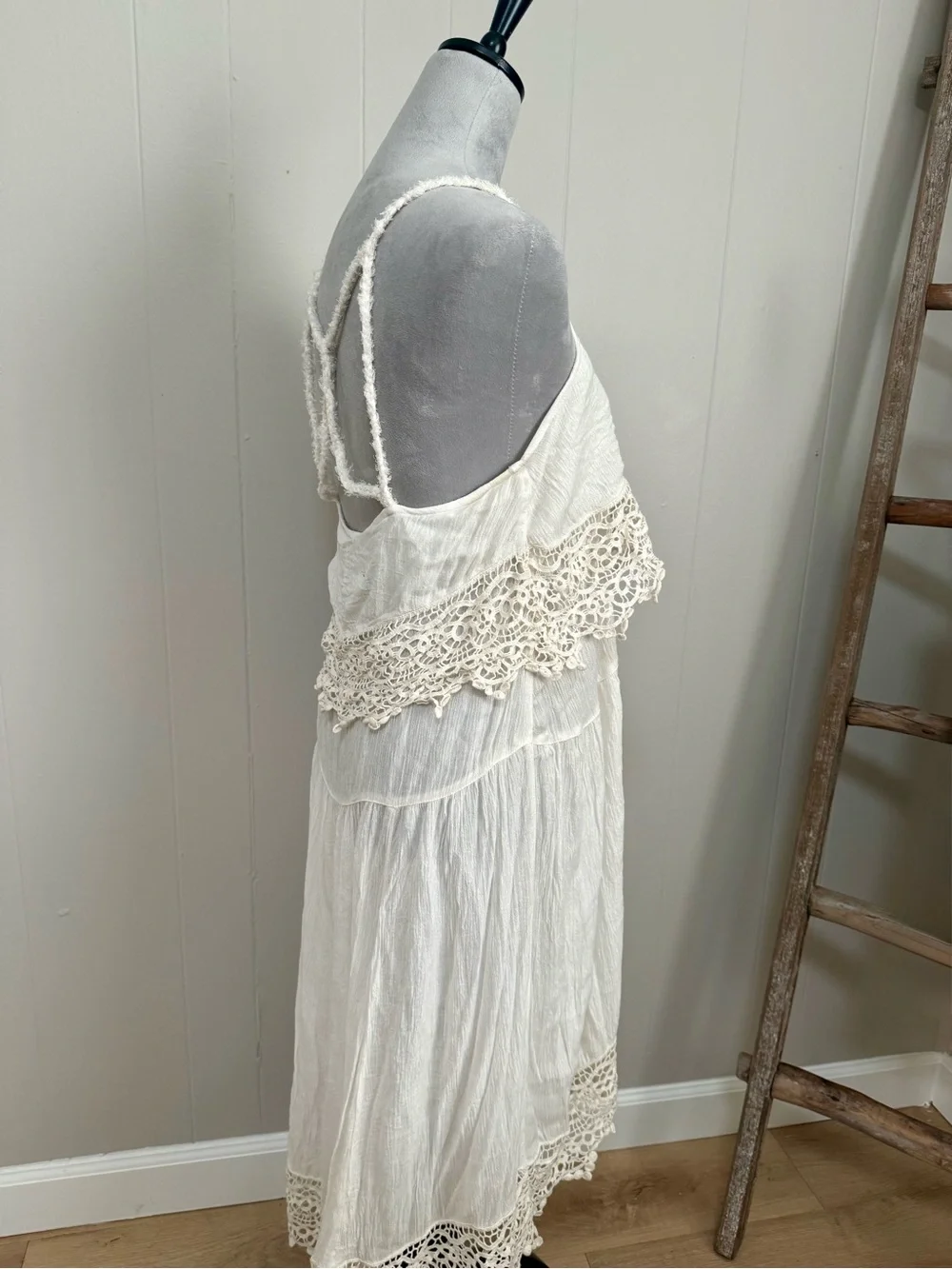 Free People Cream Tiered Lace Midi Dress